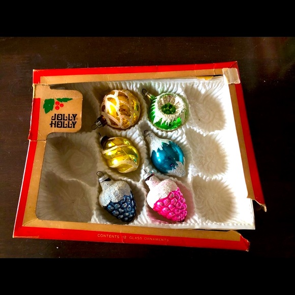 Six Vintage Hand-painted Glass Ornaments